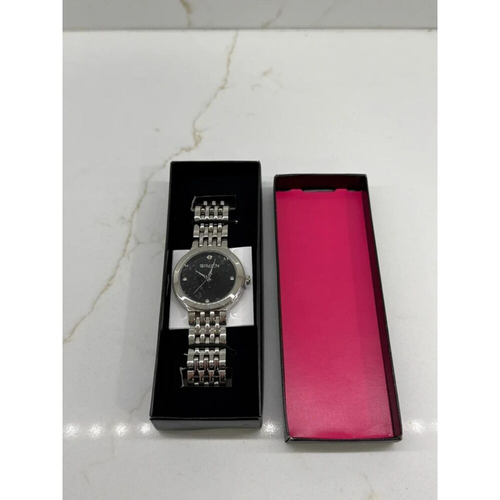 Vintage Gruen Two Tone Wrist Watch Black Dial NIB Untested